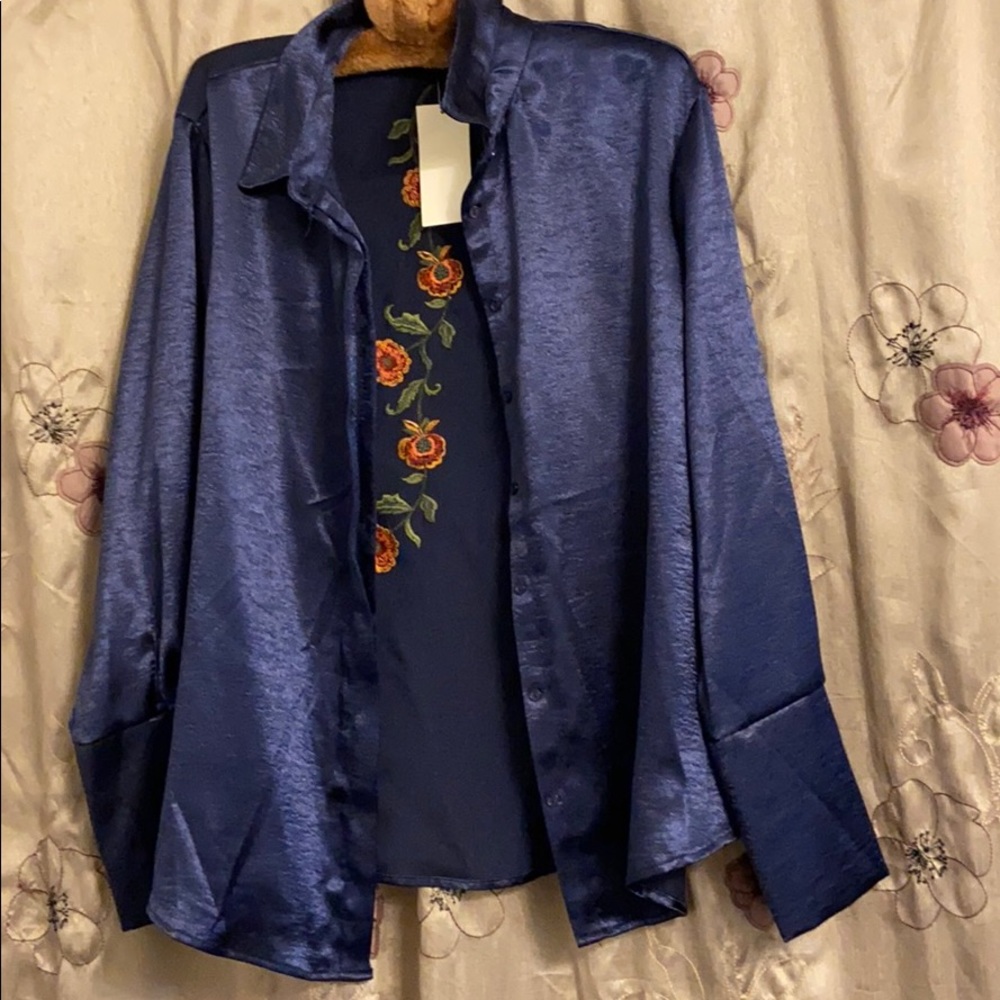 Royal blue button down with floral design
